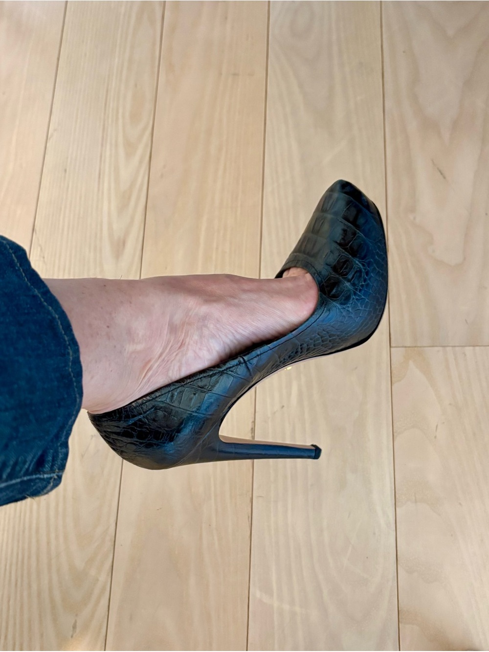 Prada Black Croc-Embossed High Heel Pump